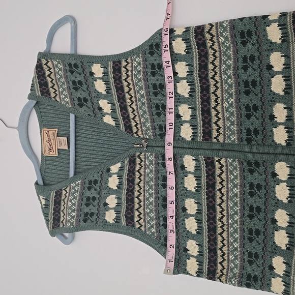 Vintage Woolrich Women's Sweater Full Zip Vest Sea Green Sheep Size Small - Picture 10 of 13
